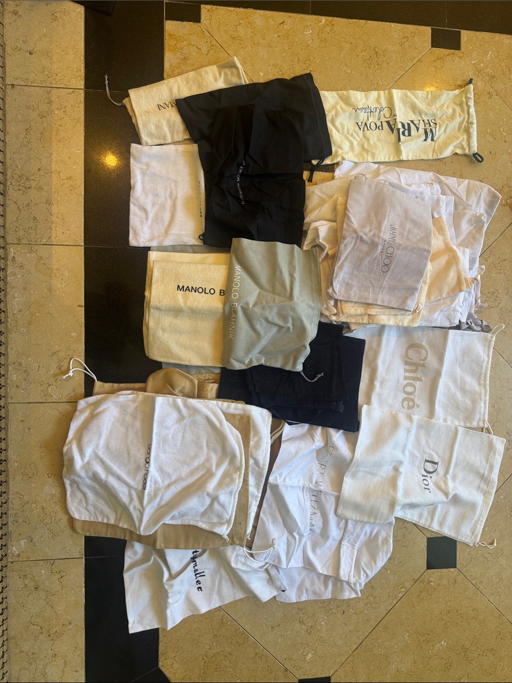 Multiples Shoe Dust Bag Lot in White, Black, Cream, Tan